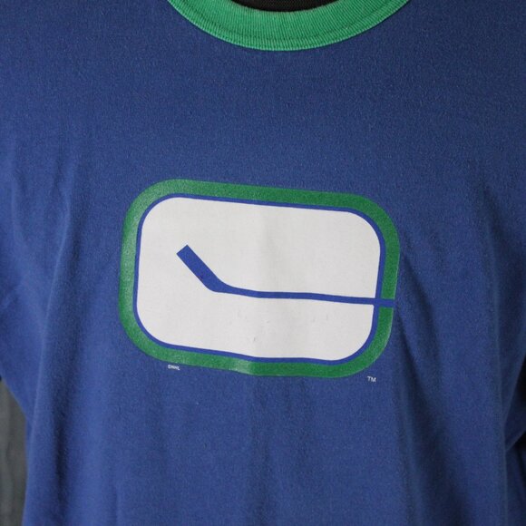 Vancouver Canucks Shirt (Retro) - Stick in Rink Logo Ringer T- Men's XL - Picture 2 of 8